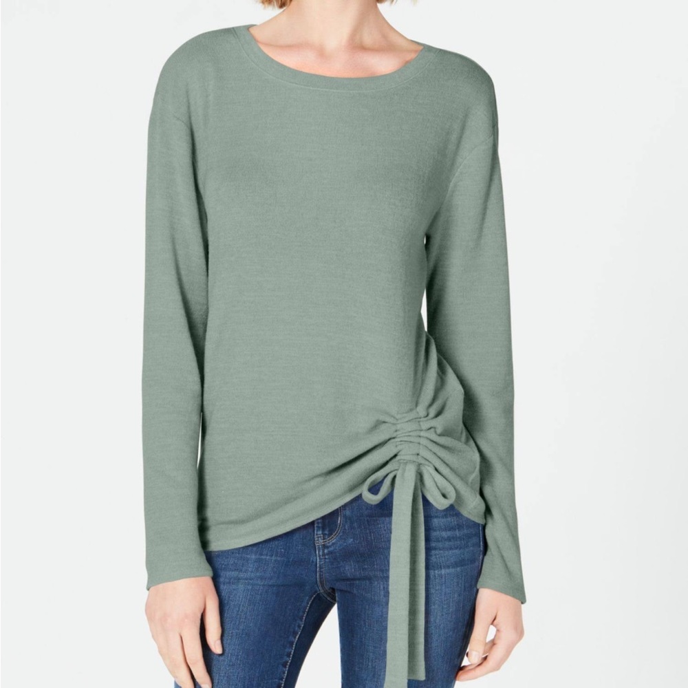 INC International Concepts Ruched tie front pullover Sweater Sage Green S NWT